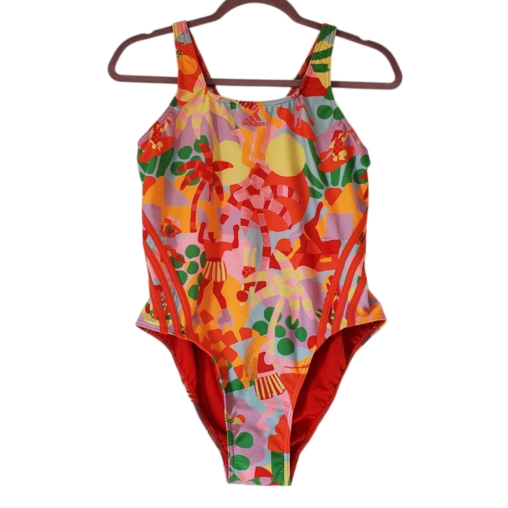 New Adidas‎ Farm Pearl Citrine Pink One Piece Swimsuit Open Back Size 14 NWT